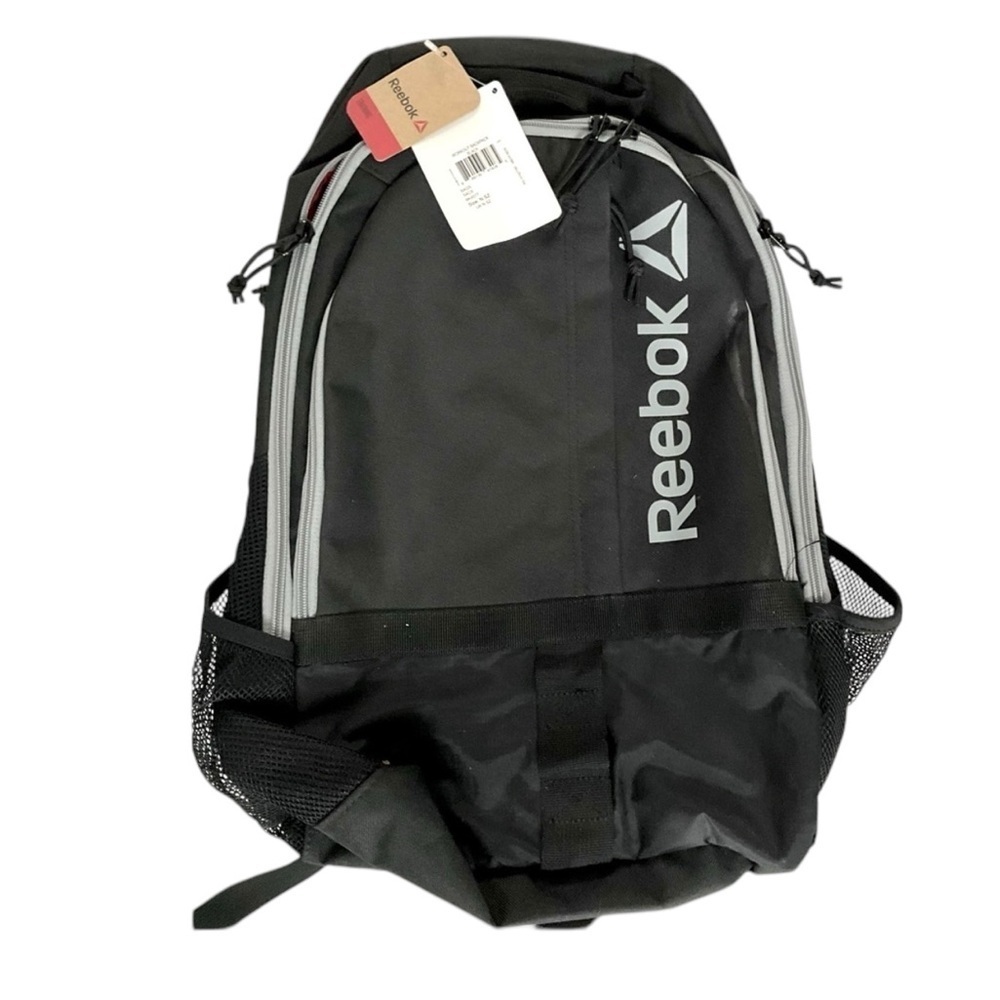 Reebok Black Grey Logo Red Interior 3 Zipper Compartment Workout Backpack Unisex